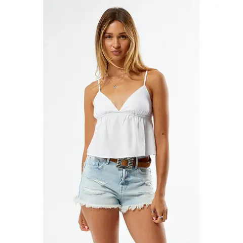 LA Hearts Women's Linen V-Neck Babydoll Tank Top