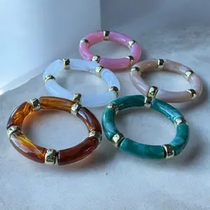 Ajustable Bracelet - Colorful Resin Bangle with Gold Accents for Women's Fashion Accessories