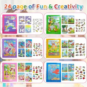 3/6 Pack Water Coloring Book for Toddlers, Reusable Mess Free Water Painting Book, Water-Reveal Activity Pad Educational Drawing Toy with 6 Pens, Educational Learning Kits Gifts for 3-6 (Mermaid, Princess, Unicorn, Sea World, Animals & Traffic)