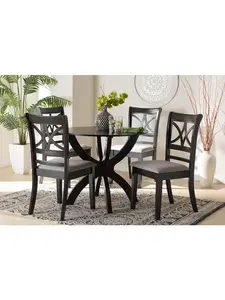 Baxton Studio Noemi Modern 5-Piece Fabric & Wood Dining Set, Grey-Dark Brown, Including Dining Table and Upholstered Chairs, Upholstered Dining Chairs