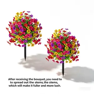 Realistic Artificial Violet Plants with Ground Stake, UV Resistant Fake Bushes, Fake Flowers Outdoor for Indoor Outdoor Decoration, Universal Setting Artifical Flower