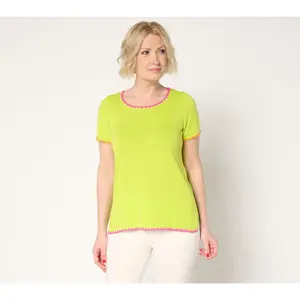 QVC Belle by Kim Gravel 2-Color Crochet Trim Women's Knit Sweater