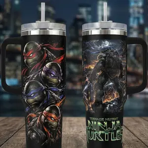 Ninja Turtles Squad 40oz Insulated Tumbler with Handle,TMNT 20oz Tumbler No Handle 90s Mutant Brothers Travel Mug, Martial Arts Turtle Double Printed Vacuum Flask, Gift for Movie Fans, Heavy Duty Stainless Steel Cup with Straw
