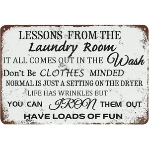 Laundry Room Lessons Metal Sign – Vintage Funny Laundry Quote Wall Decor for Laundry Room, Utility Room, Bathroom – Humorous Housewarming Gift for Women, Moms, and Homeowners