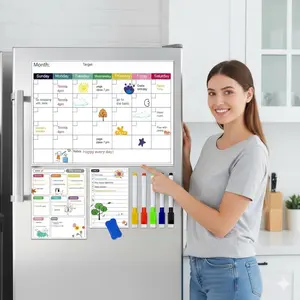 3 Pack Magnetic Dry Erase Fridge Calendar Whiteboard Set,14.6" x 11" Reusable Refrigerator Calendar  White Board with 5 Markers and Eraser