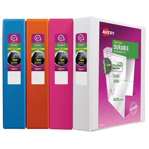 Avery Durable View Binder 1-1/2" Slant Rings, Assorted Colors, 4 Pack (17028)