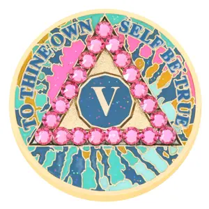 Alcoholics Anonymous New Premium AA Bling Yearly Pink Blue Glitter Anniversary Medallion Recovery Coin Tie-Dye Recovery Medallion LGBT Colorful Durable Gift Crystals Friend Gift Crystals Friend 3dpetergriffinmedallion