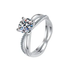 1 Carat Moissanite Crisscross Split Shank Ring