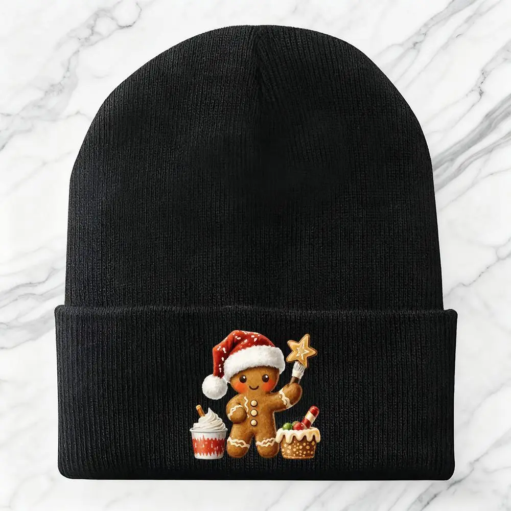 S&T Unisex Acrylic Christmas Beanie - Warm Small Head Winter Knitted Hat with Soft Elastic Cuff Design, Candy Cane/Gingerbread Patterns, Hand Wash Only, Casual Sports Outdoor Cold Weather Accessory, Gray/Red, Stretchable