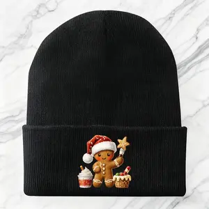 S&T Christmas Beanie - Women's and Men's Winter Warm Knitted Hat, Soft Elastic Floor Design, Small Head Size, Unisex Gray and Red Gingerbread and Candy Cane Pattern - Ideal Cold Weather Accessory
