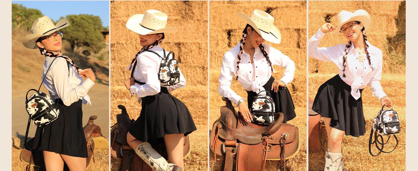 Wrangler Mini Backpack Cow Print and Aztec Back Pack Purse for Women and Girls