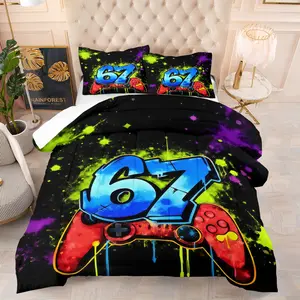 67 Arcade Graffiti Design Pattern Comforter Set, Soft And Durable Bedding Set, Including 1 Comforter And 1 Or 2 Pillowcases, Suitable For Children And Adults Daily Holiday Birthday Gifts Bedroom Decorations