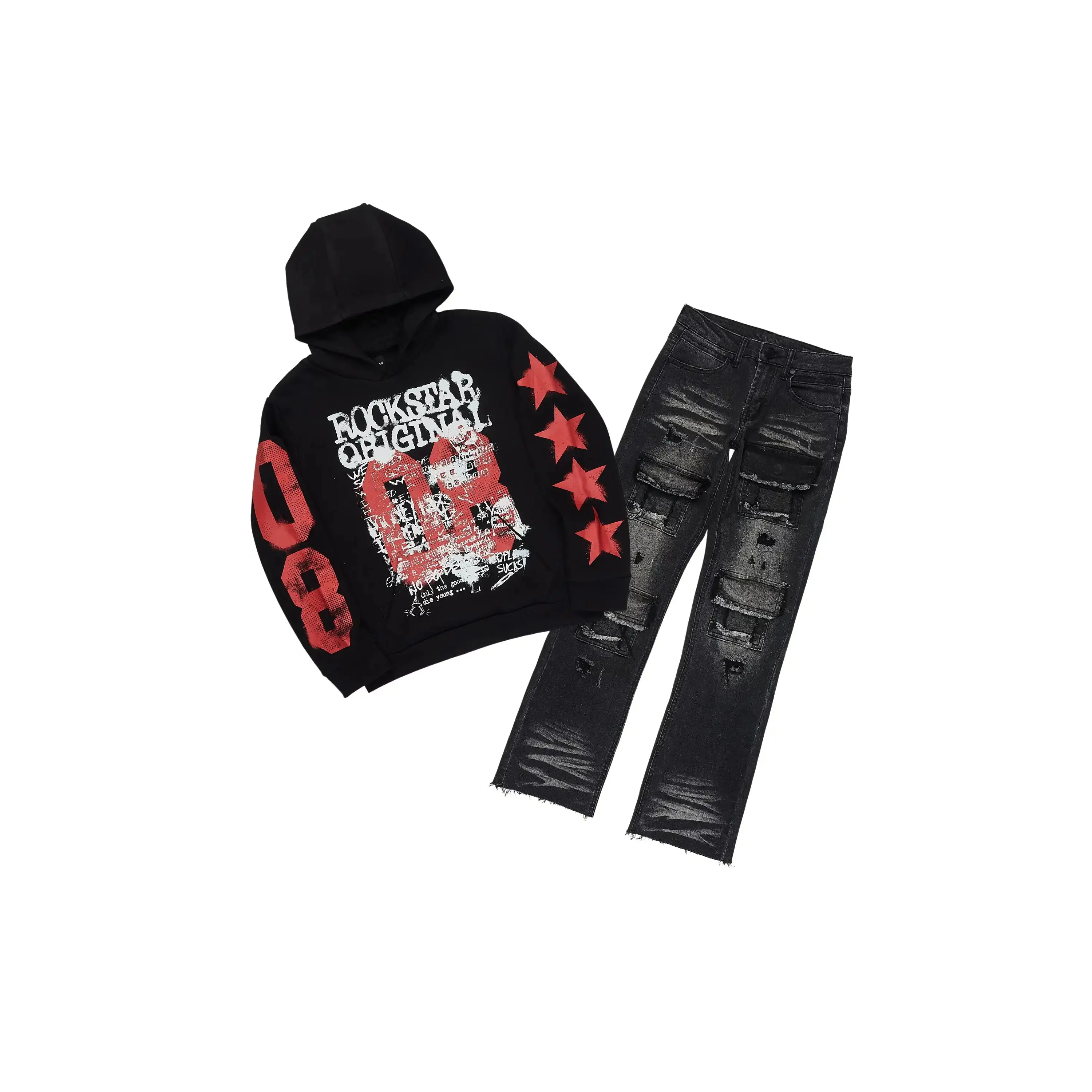 Boys Rhett Black Hoodie/Stacked Jean Set Boys Rhett Black Hoodie/Stacked Jean Set
