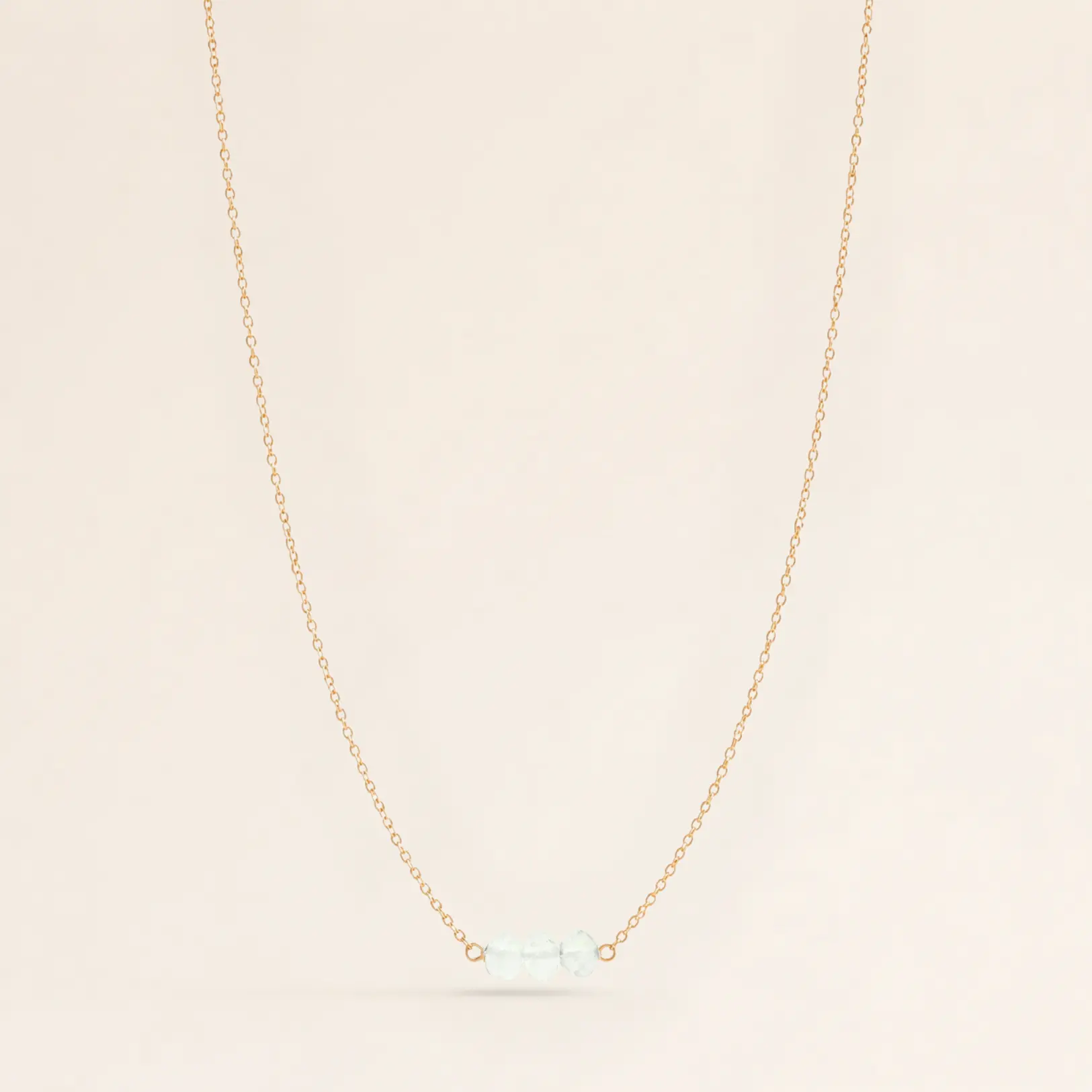 March Birthstone Three Gem Necklace with Faceted Aquamarine