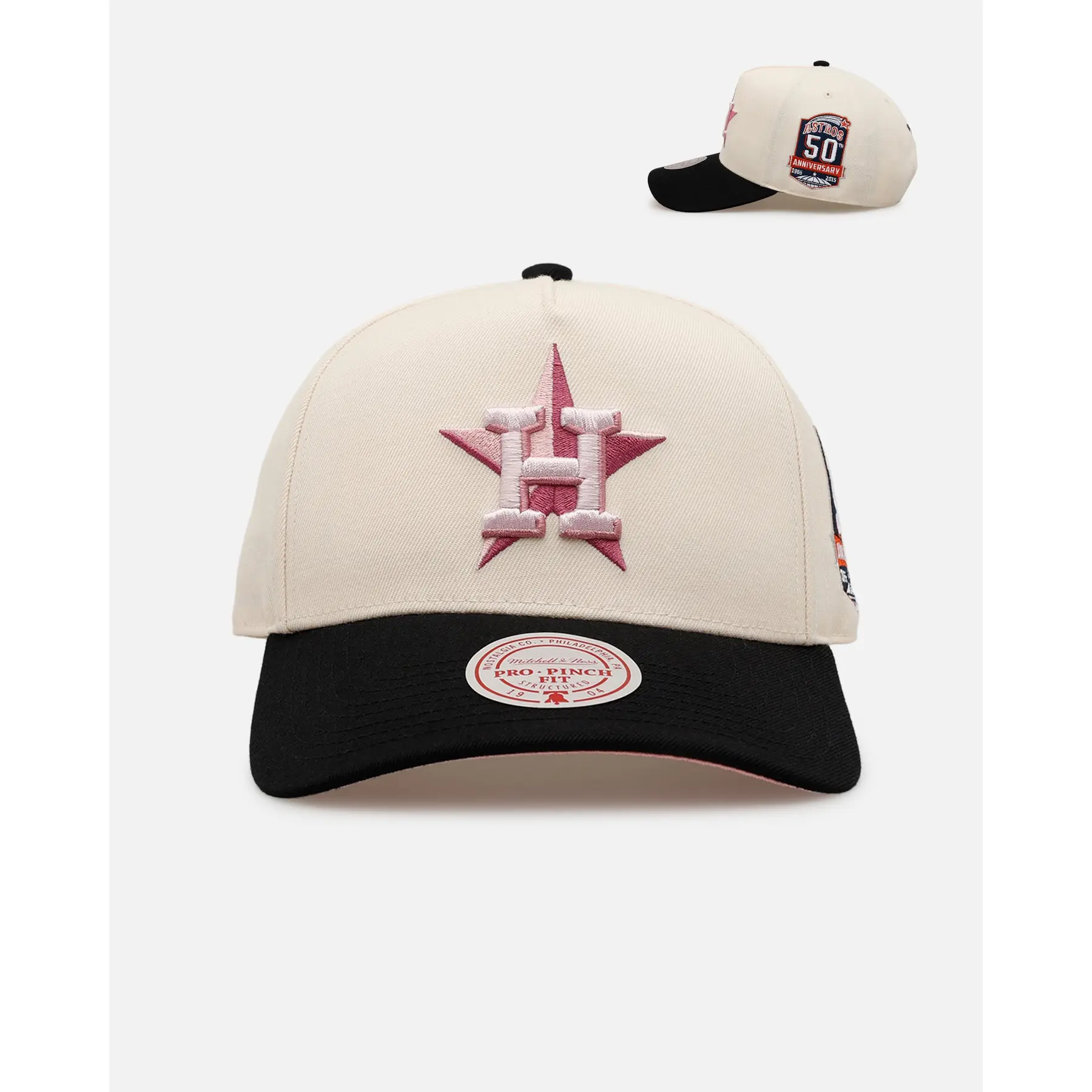 Mitchell & Ness Houston Astros 'Pink Team Logo' Pro Pinch Snapback Off White Mitchell & Ness Houston Astros 'Pink Team Logo' Pro Pinch Snapback Off White