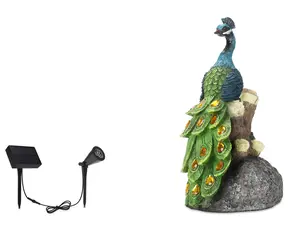Calm Peacock Statue with High-Power Solar Spotlight