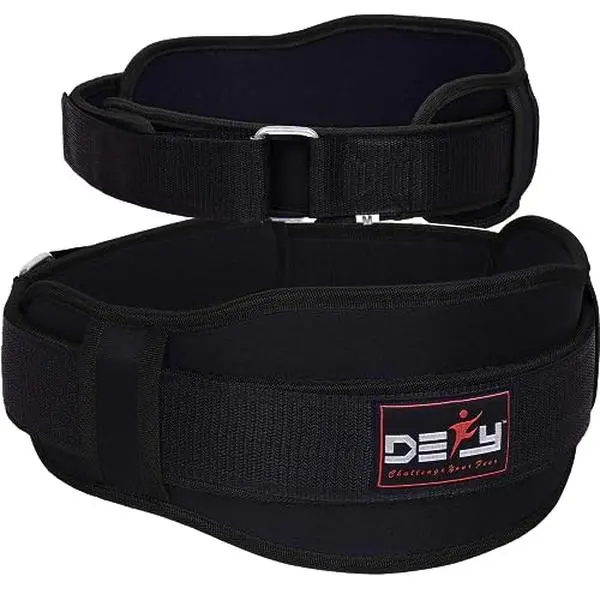 DEFY Weight Lifting Belt Lumbar Support with Neoprene Double Back Belt 5 Inches Wide Gym Training Fitness Exercise Bodybuilding Firm and Comfortable with Back Injury Protection