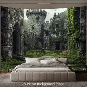 Magic Moss Forest Tapestry - Medieval Castle Background Wall and Ivy, Non Electric Hanging Decoration, Suitable for Living Rooms, Weddings, Photography - Four Seasons Universal Polyester Fabric Wallpaper (Mysterious Mushroom Scene)