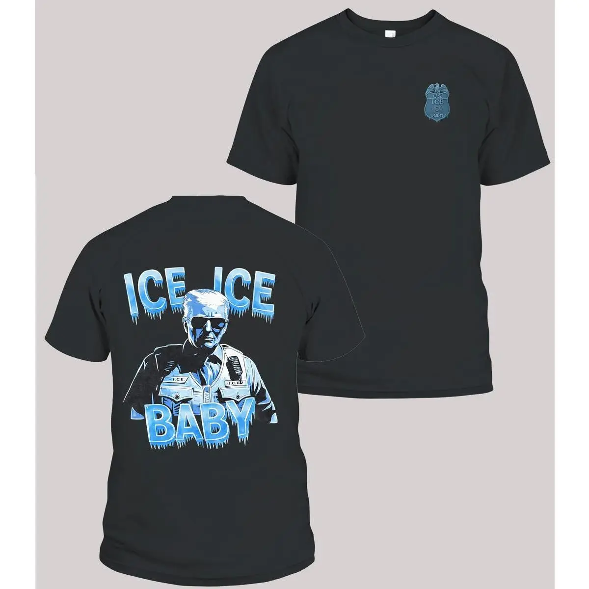 oein Men's Cotton Short-Sleeve Aesthetic Basic T-Shirt - "Ice Ice Baby" Trump Graphic, Denim Baseball Cap Vibe-Infused Casual Top for Jeans Pairing, Round Neck, Oversized