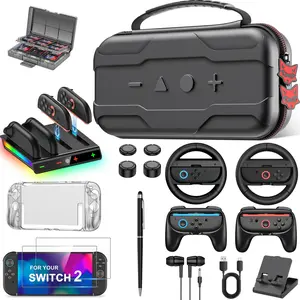 Switch 2 Case Compatible with Nintendo Switch 2 (2025), 12 In 1 Switch 2 Accessories Set with Portable Hard Shell Carrying Case, Switch 2 Charging Dock, 2 Screen Protector, Steering Wheel Joy-Con Grip outdoorfun