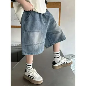 (New) Age-Specialized Boys' Light Blue Denim Shorts - Casual Loose Fit, Non-Stretch Cotton, Summer Wear with Pockets, Age-Specialized Boys' Shorts