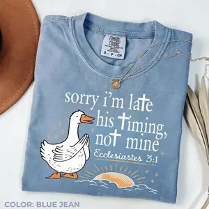 Comfort Colors Sorry I’m late Bible Verse T-Shirt - Ecclesiastes 31, Scripture Faith Tee, Jesus Religious, Christian Clipart, Goose Duck Tee Gift For Women, Cotton Fablic