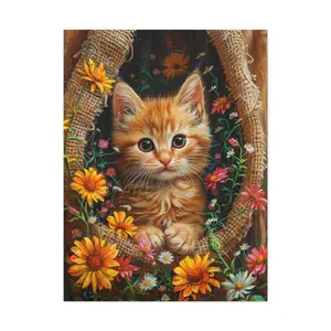 Kitten in a Sack Cat Wall Art Canvas Print - Whimsical Home Cat Decor - For Home, Workplace or Child's Room - Great Cat Lover Gift! Cotton Poster