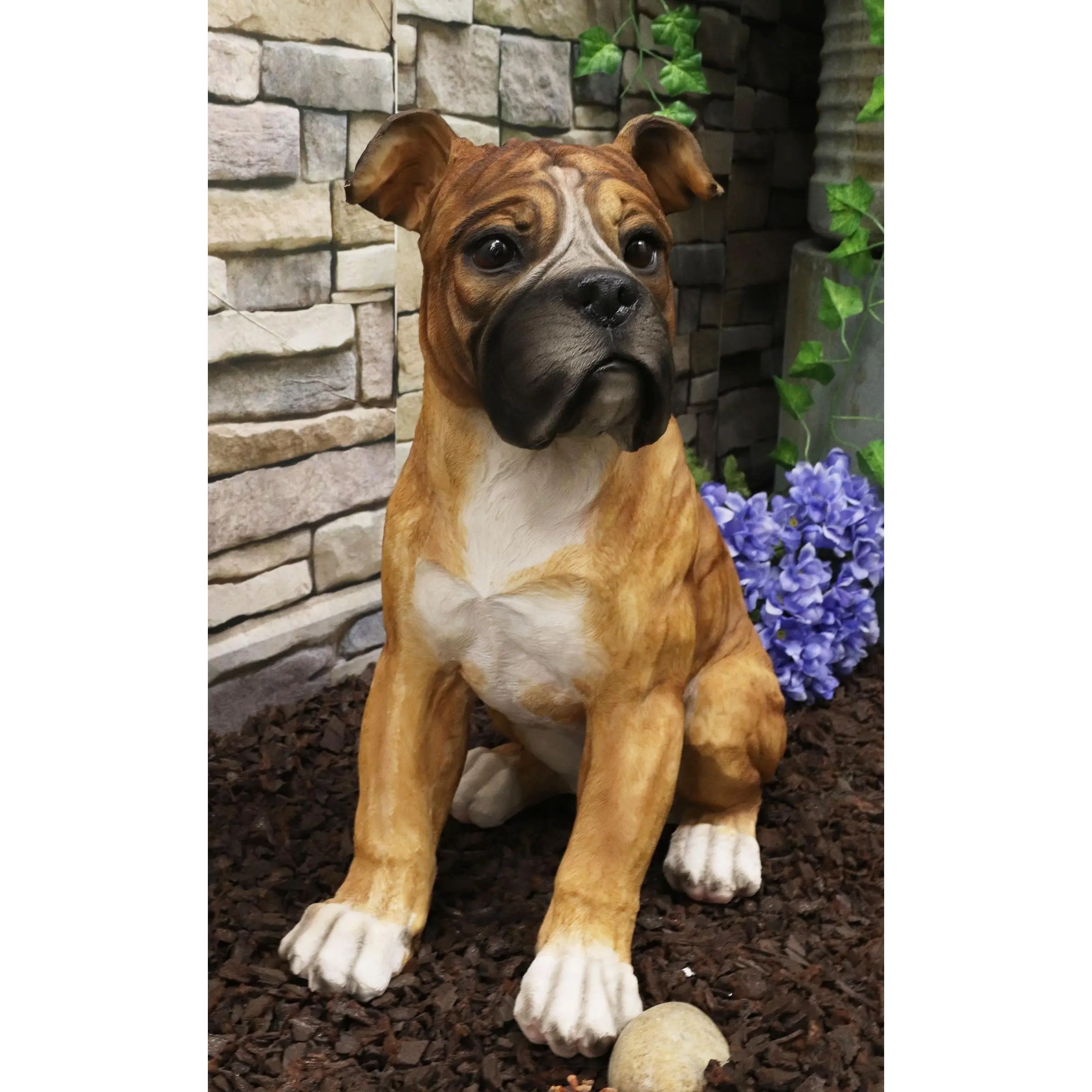 Large 16"H Adorable Realistic Sitting Fawn Boxer Muscle Dog Decorative Statue