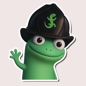Cute Lizard Firefighter Sticker, Funny Gecko in Helmet Vinyl Decal for Laptop, Water Bottle, Car, Skateboard, Waterproof