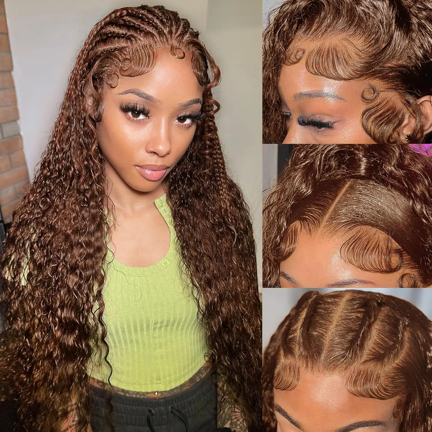 Nerkre TiktokShop 30Inch Deep Wave Chocolate Brown Lace Front Wig Human Hair 180% Density 13x6 Deep Wave HD Transparent Lace Front Wigs Human Hair with Natural Hairline 4# Brown Colored Deep Curly Lace Frontal Glueless Brown Wigs for Women