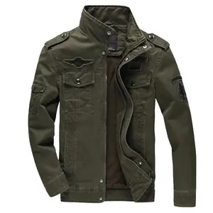 Spring new men's casual cotton military jacket, outdoor loose-fit plus-size work jacket with pockets