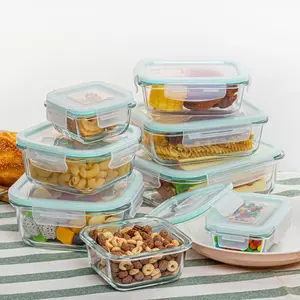 8-Pack Glass Food Storage Container, Meal Preparation, Sealed Bento Box with Leak-Proof Locking Lid, Used in Microwave Oven, Oven, Freezer and Dishwasher, Free of BPA