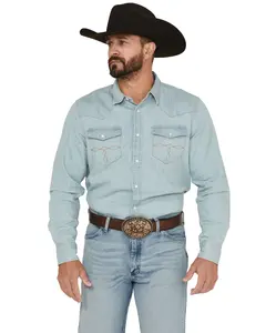 Cody James Men's Frosty Light Wash Long Sleeve Snap Denim Western Shirt Tall - Cjho24w97-Ltw-T