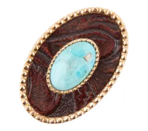 Barse Artisan Crafted Turquoise Rosette Leather Golden Ring