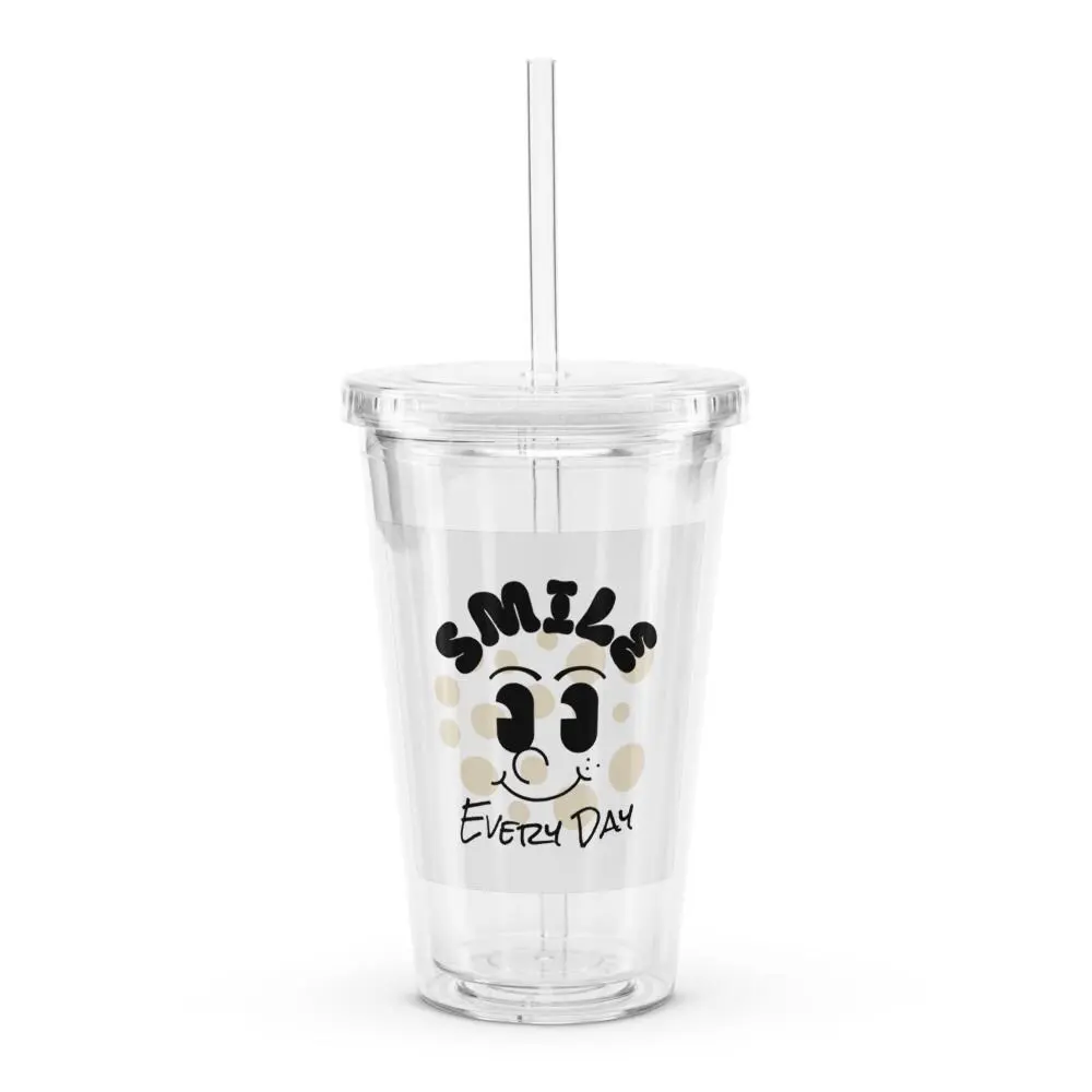 Double Wall Clear Plastic Tumbler (16 oz) Straw Reusable Cup