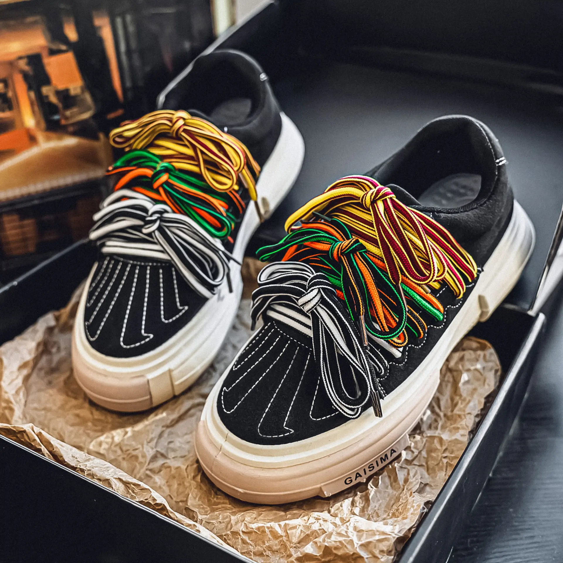 UYCEKK Mens shoes are niche thick-soled casual shoes with colorful rope splicing.They feature a low-top laced design and a height-increasing sole.They are perfect for daily outings, student outfits, and versatile sports shoes