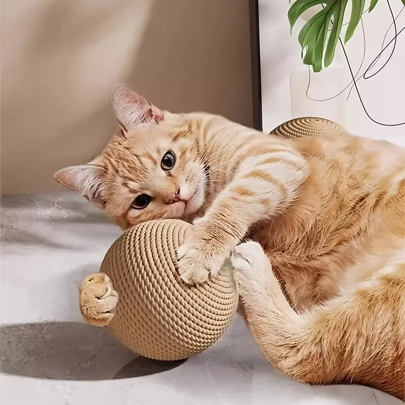 Super Large Jute Ball, Durable Cat Scratch & Chew Toy, Interactive Self-Play Pet Gift, Made of Unvulcanized Rubber