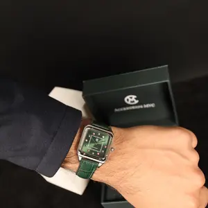 Take your Shot Watch Waterproof Wristwatch with Green Leather Strap Square Dial and Custom Packaging for Distinctive Design Lovers