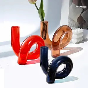 Modern Asymmetrical Rotating Colorful Transparent Glass Vase, N-Shaped Curved Tube Decorative Craft, Floral Hydroponic Desktop Decoration, Home Decoration