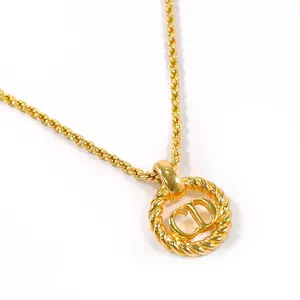 Pre-owned Dior Brass Small Leather Goods Christian CD Logo Necklace