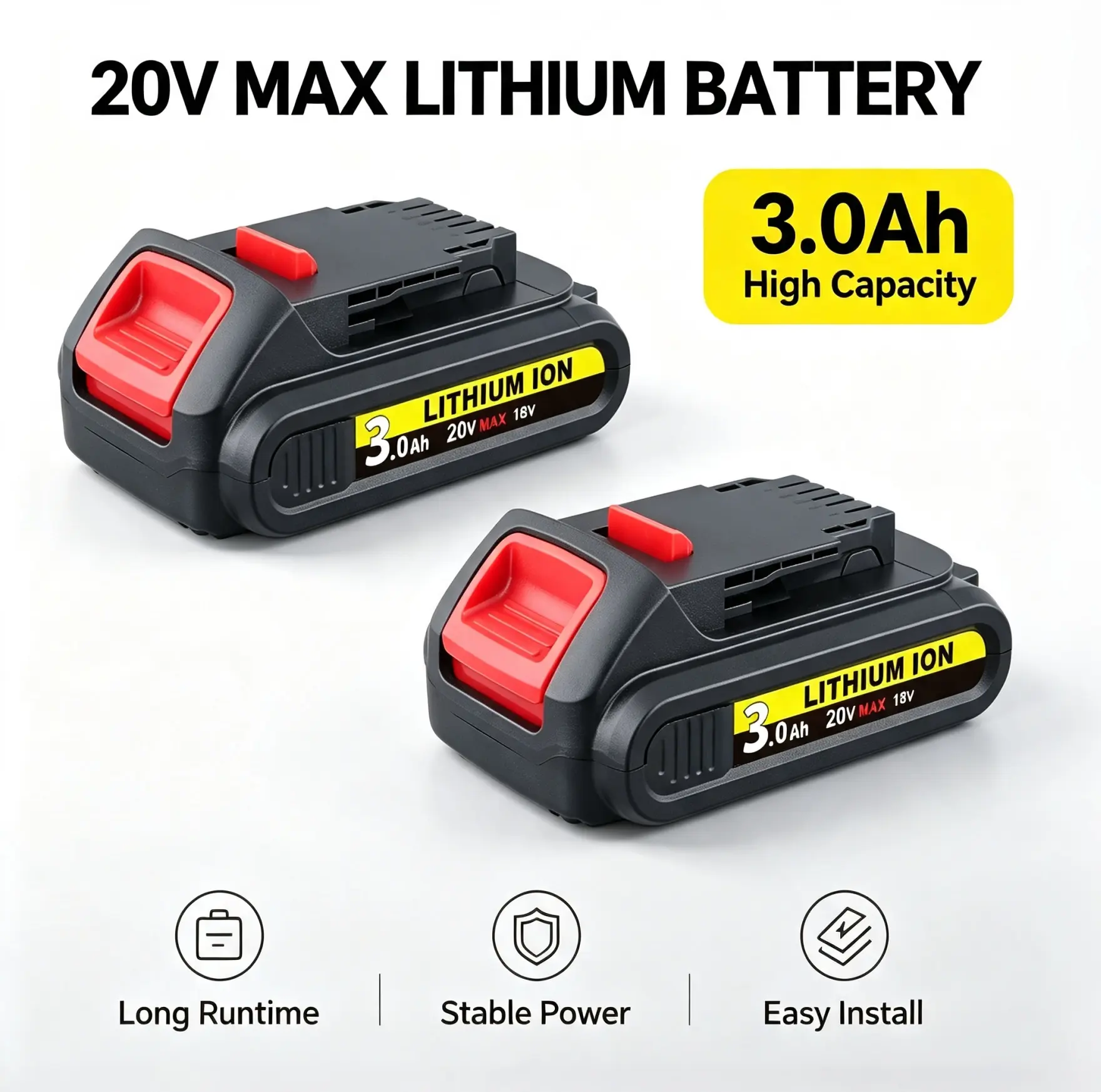 2Pack 3.0Ah Replacement for Dewalt 20V Battery DCB206 DCB204 DCB201 Compatible with Dewalt 20Volt MAX Battery DCD/DCF/DCG/DCS Series Power Tools