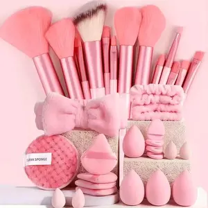 33-Piece Makeup Tool Set, Includes 13 Makeup Brushes, 4 Sponges, 4 Small Sponges, 4 Powder Puffs, Face Sponge, Hair Band, Beauty Sponge