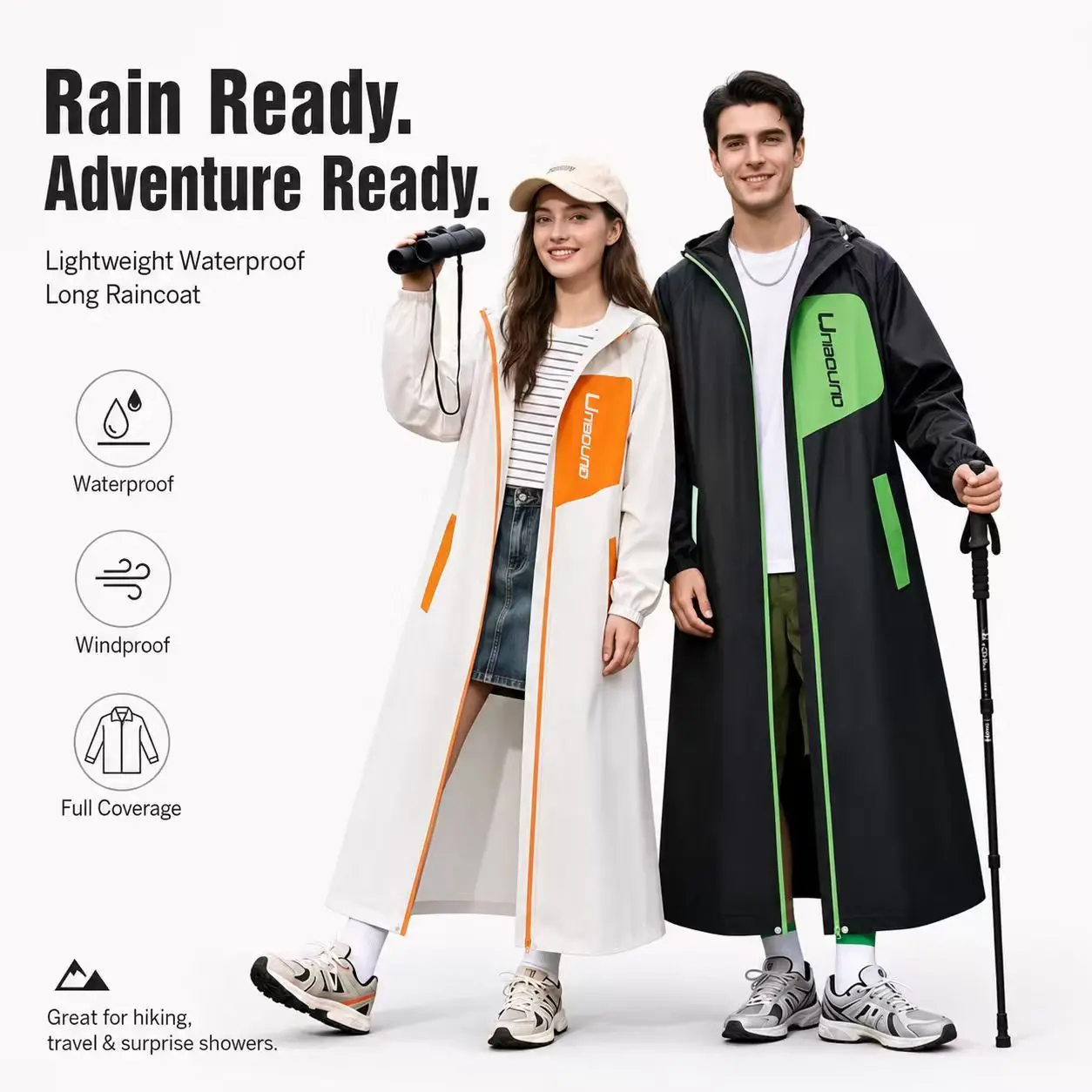 Unisex Lightweight Waterproof Trench Coat Rainwear - Portable for Daily Commute, Outdoor Electric Scooter and E-Bike Use, Rainy Day, Full Body Cover, Rainproof, Solid, Portable Folded, Black, All Seasons, Cycling
