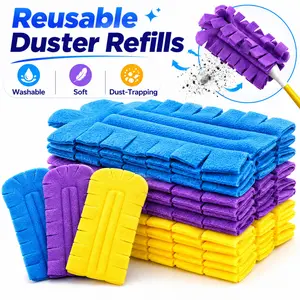 1 Duster Handle + 5 Pcs Reusable Duster Refills, Washable Microfiber Electrostatic Dust Cloth, 360° Cleaning Pad for Home Car Furniture