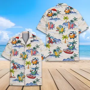 Tropical Shark Hawaiian Shirt Men Women Youth, Shark Surfing Aloha Shirt, Men's Short Sleeve Button Down Summer Shirt, Retro Beach Shirt