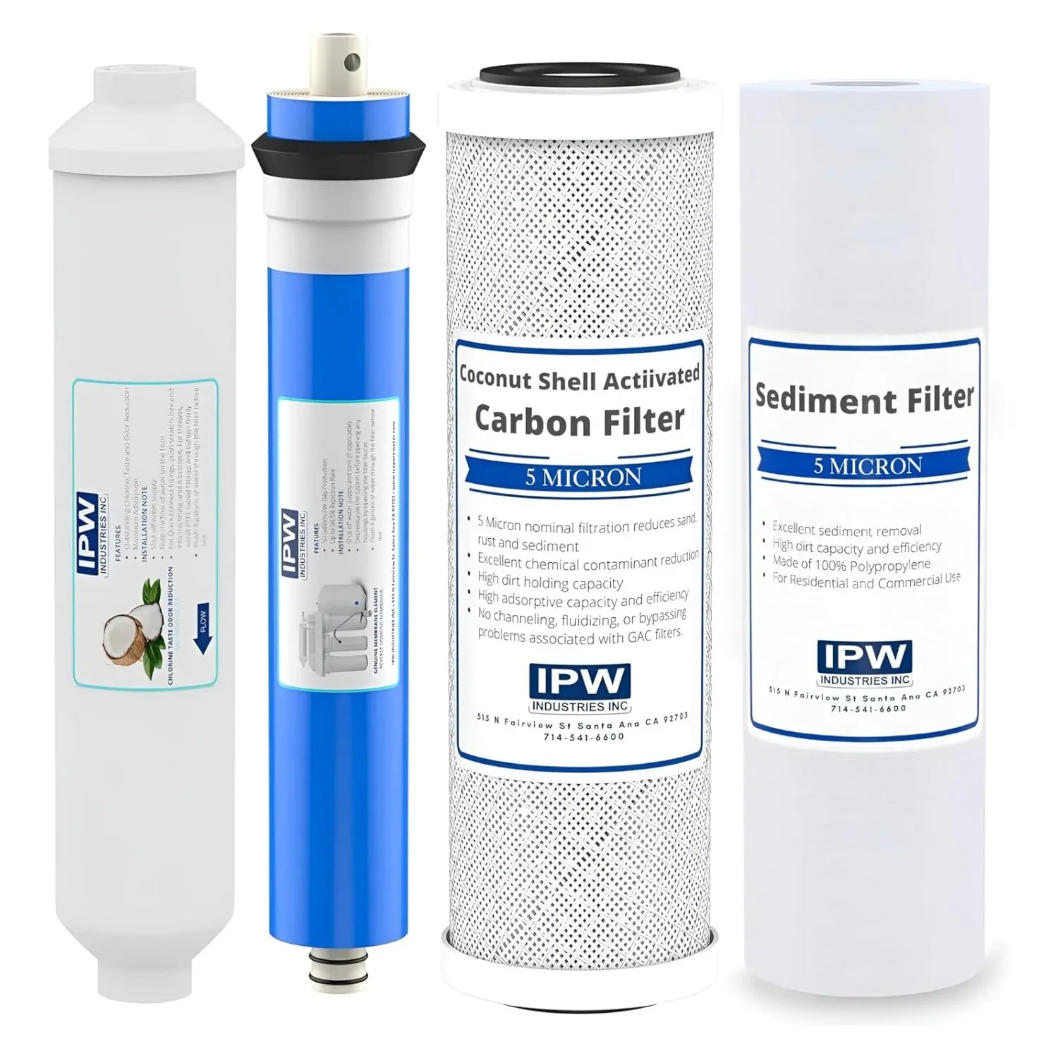 IPW Industries Universal 4-Stage Under Sink Reverse Osmosis Replacement Filter Kit - Replace Every 6-12 Months for Pure, Refreshing Water