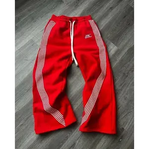 Red Striped Y2K Mid-Waist Loose-Fitting Athletic Trousers for Men, All-Seasons Machine-Washable Sports Streetwear Pants
