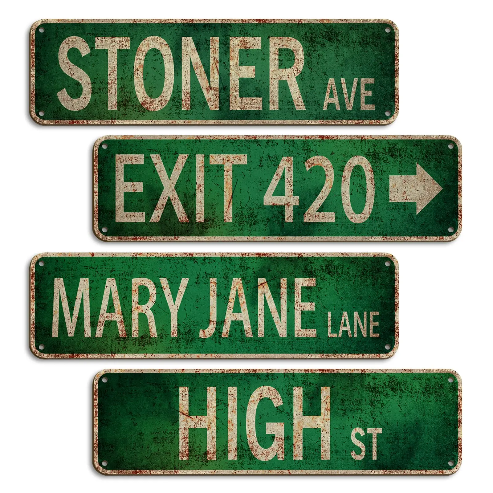 Stoner Avenue Street Sign, 4 Exits High Street Mary Jane Lane Stoner Avenue Marker, Room Decor, Vintage Garage Signs, Vintage Metal Sign, Dual Sided Print Trippy Style, Vintage Plaque Decor, Wall Metal Plaque, Decorative Plaque