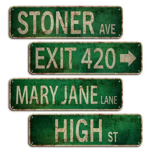 Stoner Avenue Street Sign, 4 Exits High Street Mary Jane Lane Stoner Avenue Marker, Room Decor, Vintage Garage Signs, Dual Sided Print Trippy Style