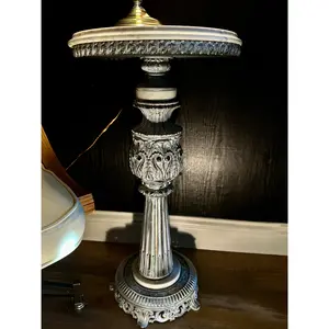 Vintage Marble Pedestal Side Table with Cast Ornate Base, c. 1940s–1950s